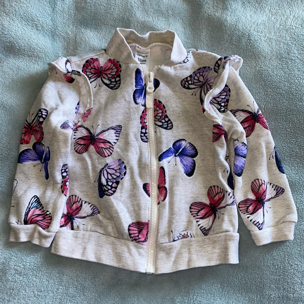 Carters Gray Butterfly Zip Up Jacket